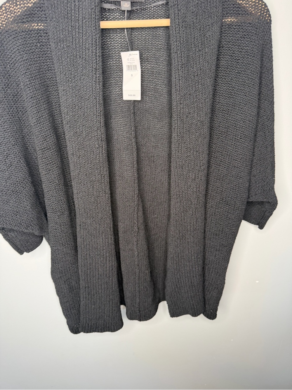 NWT Banana Republic Open Knit Jersey Stitch Ribbed Shawl Collar Cardigan - Black - Picture 5 of 11